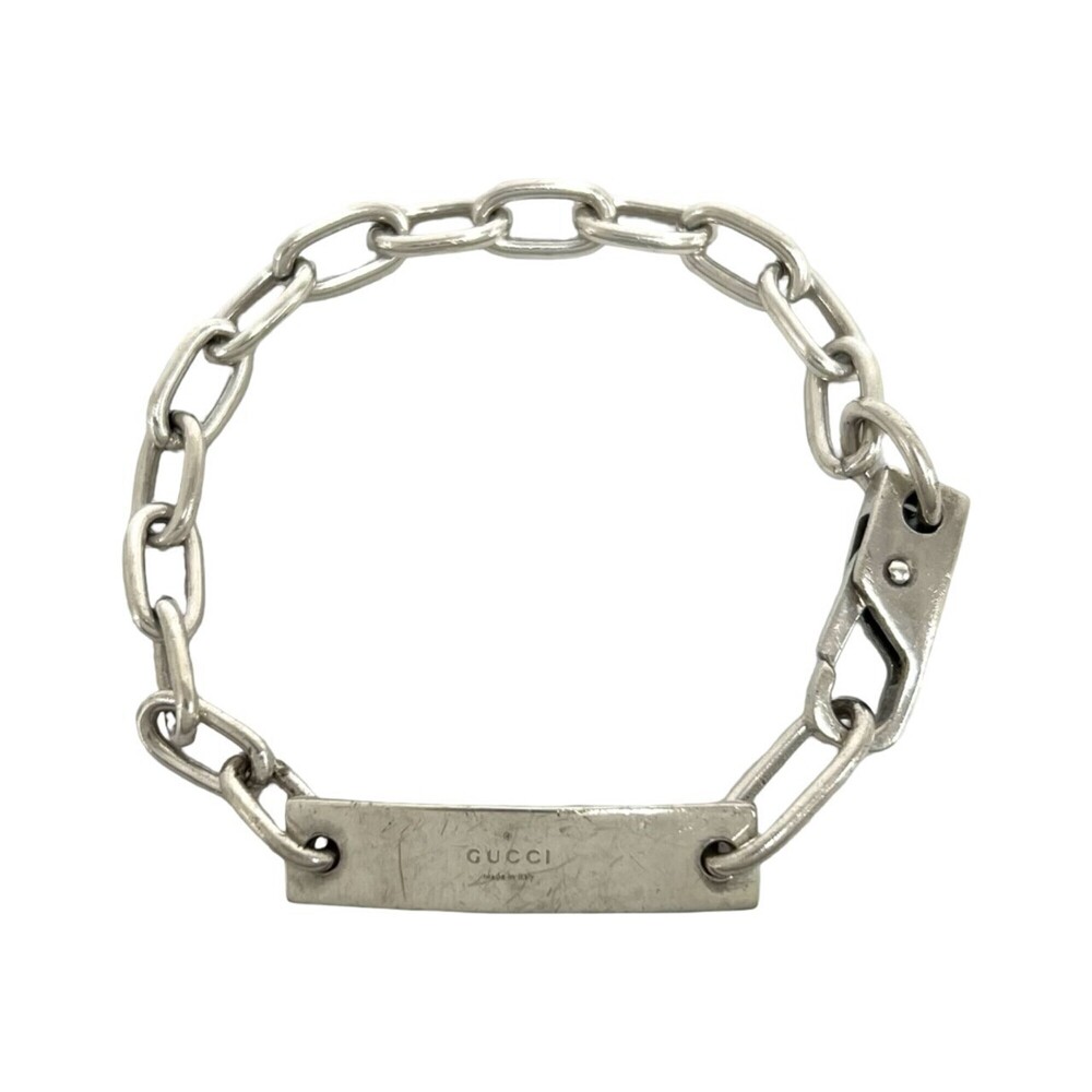 GUCCI Vintage Logo Plate Sterling Silver 925 Chain Bracelet Accessory 34445